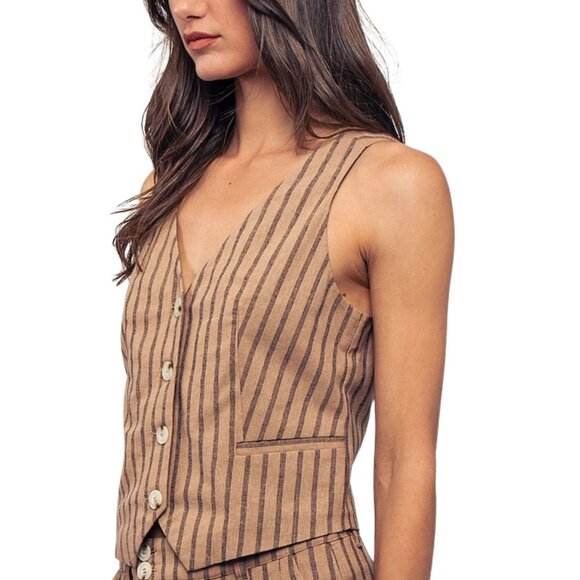 Pinstripe Fitted Button Front Tailored Vest - Picture 1 of 2